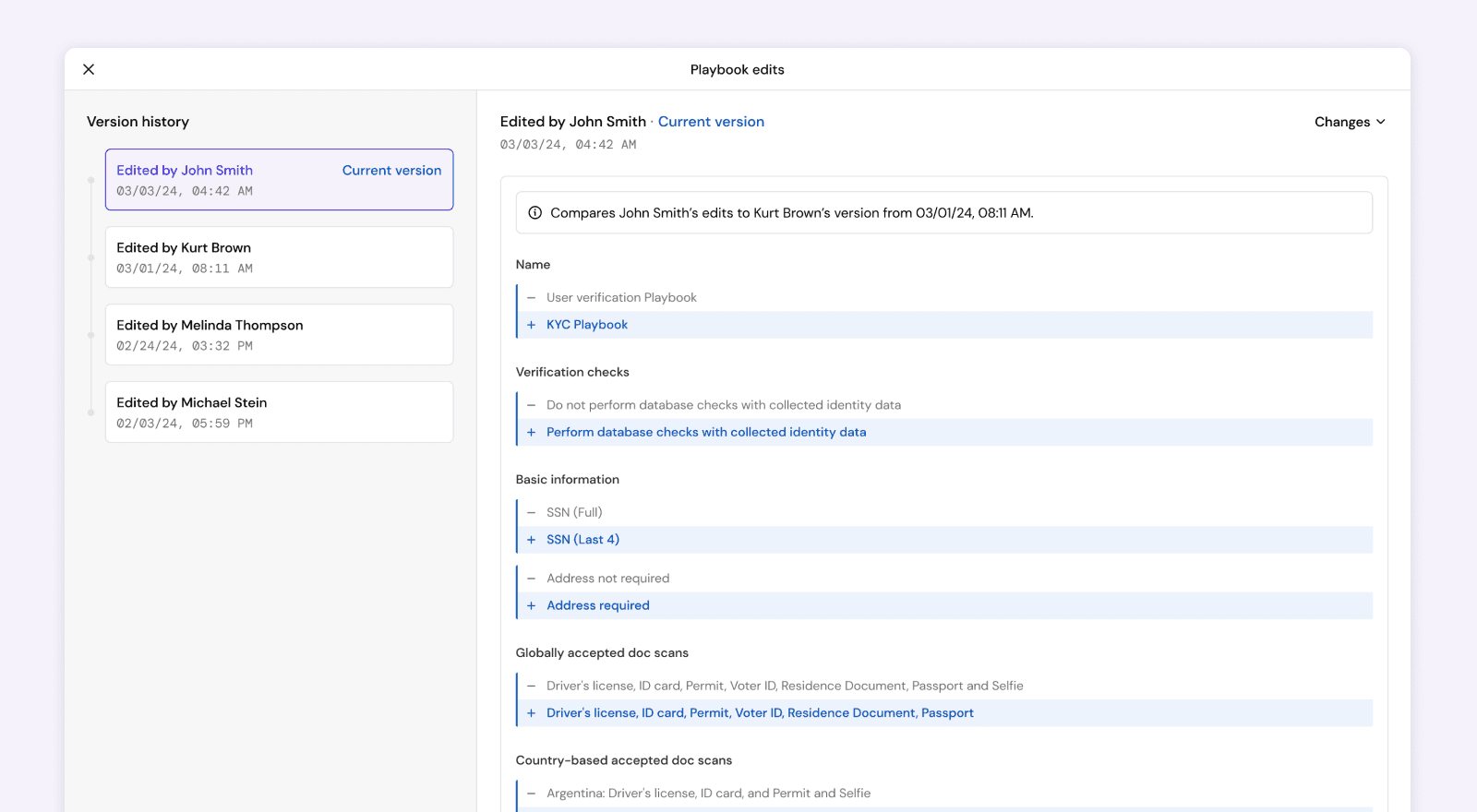 Editable Playbooks with version history