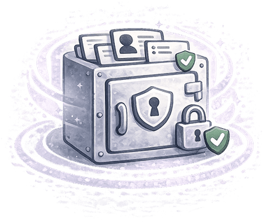 System of record vault illustration showing a secure vault with encrypted data