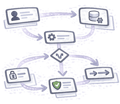 Agentic workflow builder illustration showing visual workflow connections